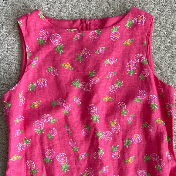 Talbots Petites Vintage Linen/Cotton Blend Shift Dress Pink Pineapple 6P Summer - Picture 2 of 13